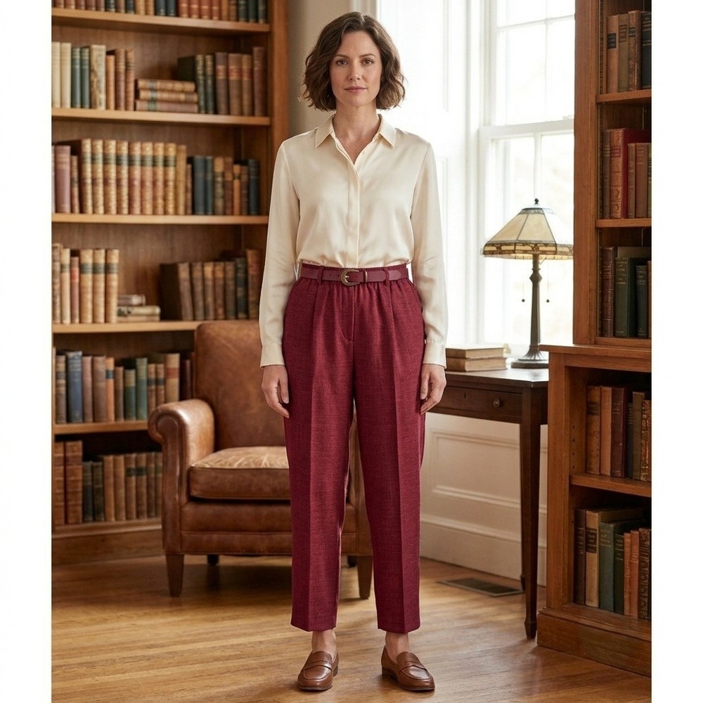 Alfred Dunner Pants Women's 22W Brick Elastic Waist Belted High Rise Casual NEW